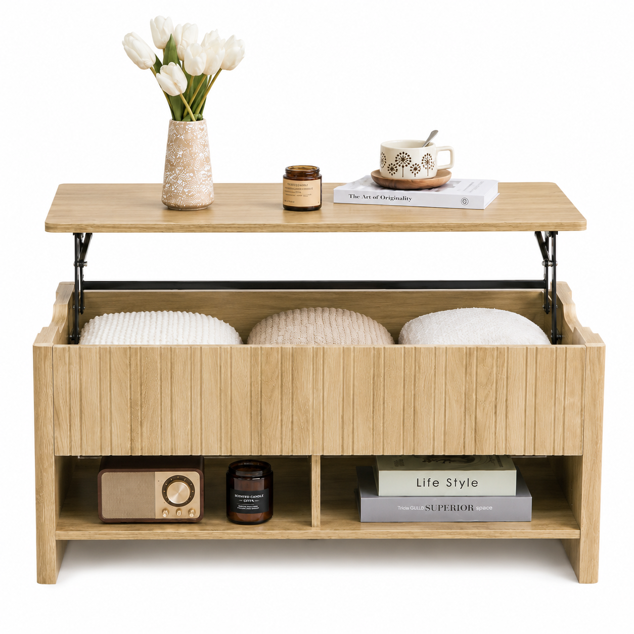 Mid-Century Modern Lift-Top Coffee Table with Storage