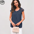Lace Pleated Short Sleeve Business Blouse