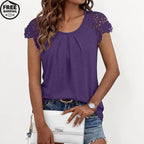 Lace Pleated Short Sleeve Business Blouse