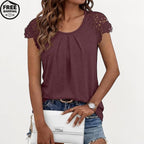 Lace Pleated Short Sleeve Business Blouse