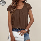 Lace Pleated Short Sleeve Business Blouse