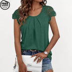 Lace Pleated Short Sleeve Business Blouse