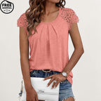 Lace Pleated Short Sleeve Business Blouse