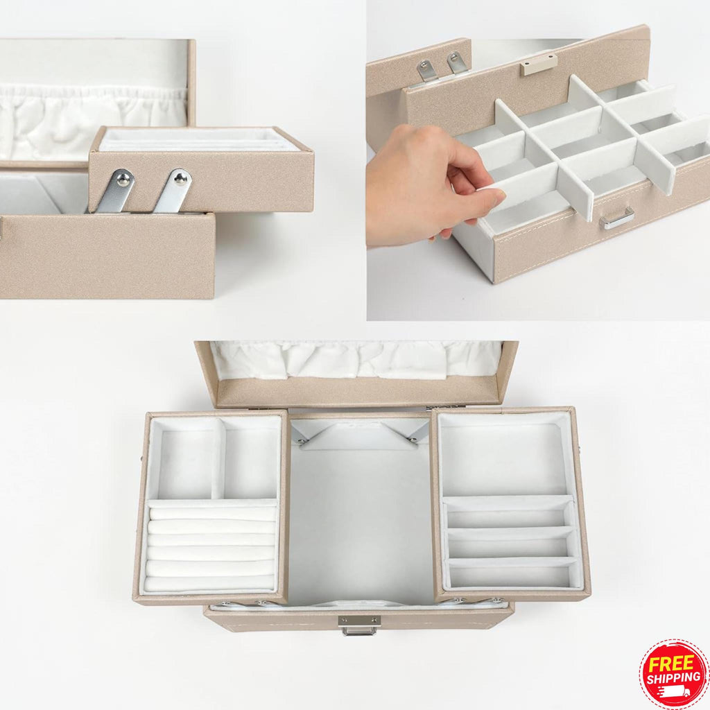 Large 3 Layer Jewelry Organizer Box Case