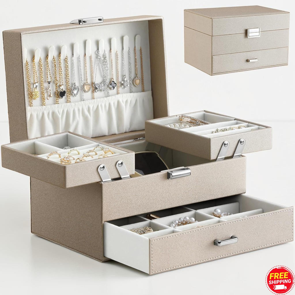 Large 3 Layer Jewelry Organizer Box Case