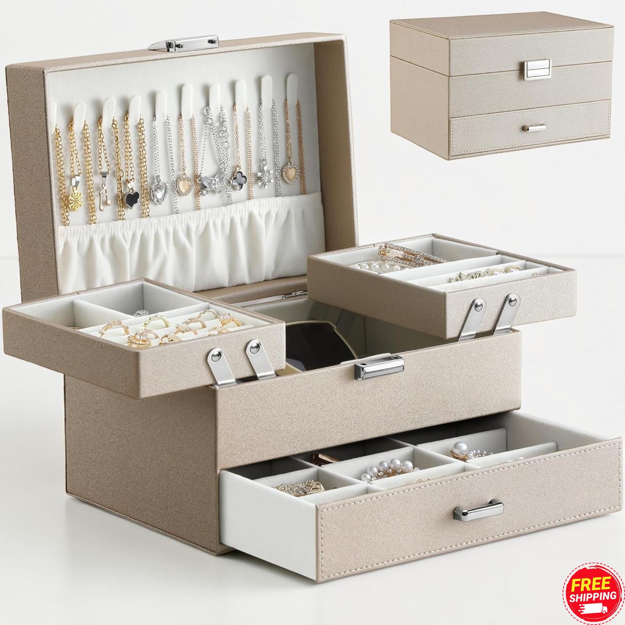 Large 3 Layer Jewelry Organizer Box Case