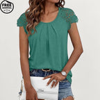 Lace Pleated Short Sleeve Business Blouse