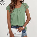 Lace Pleated Short Sleeve Business Blouse