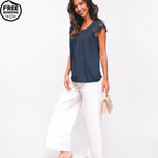 Lace Pleated Short Sleeve Business Blouse