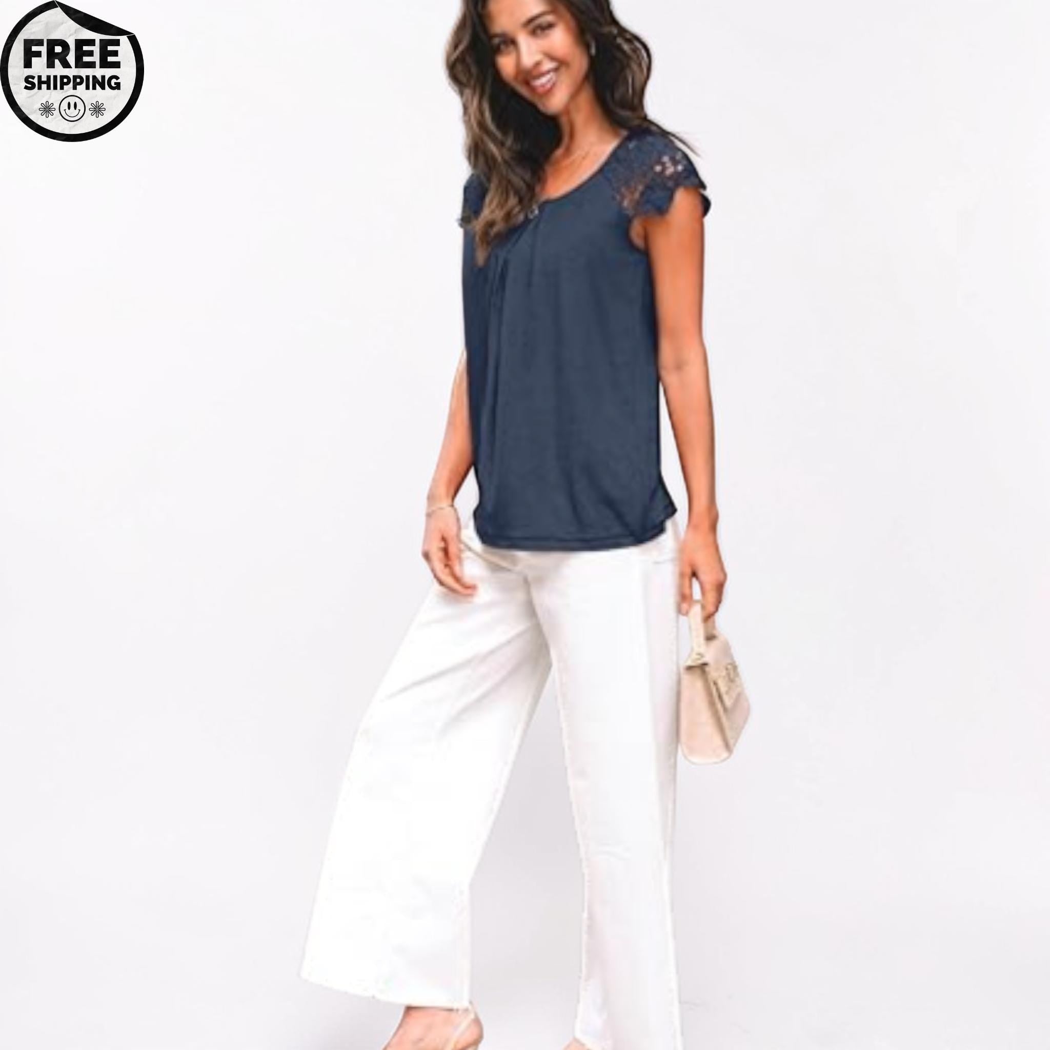Lace Pleated Short Sleeve Business Blouse