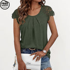 Lace Pleated Short Sleeve Business Blouse