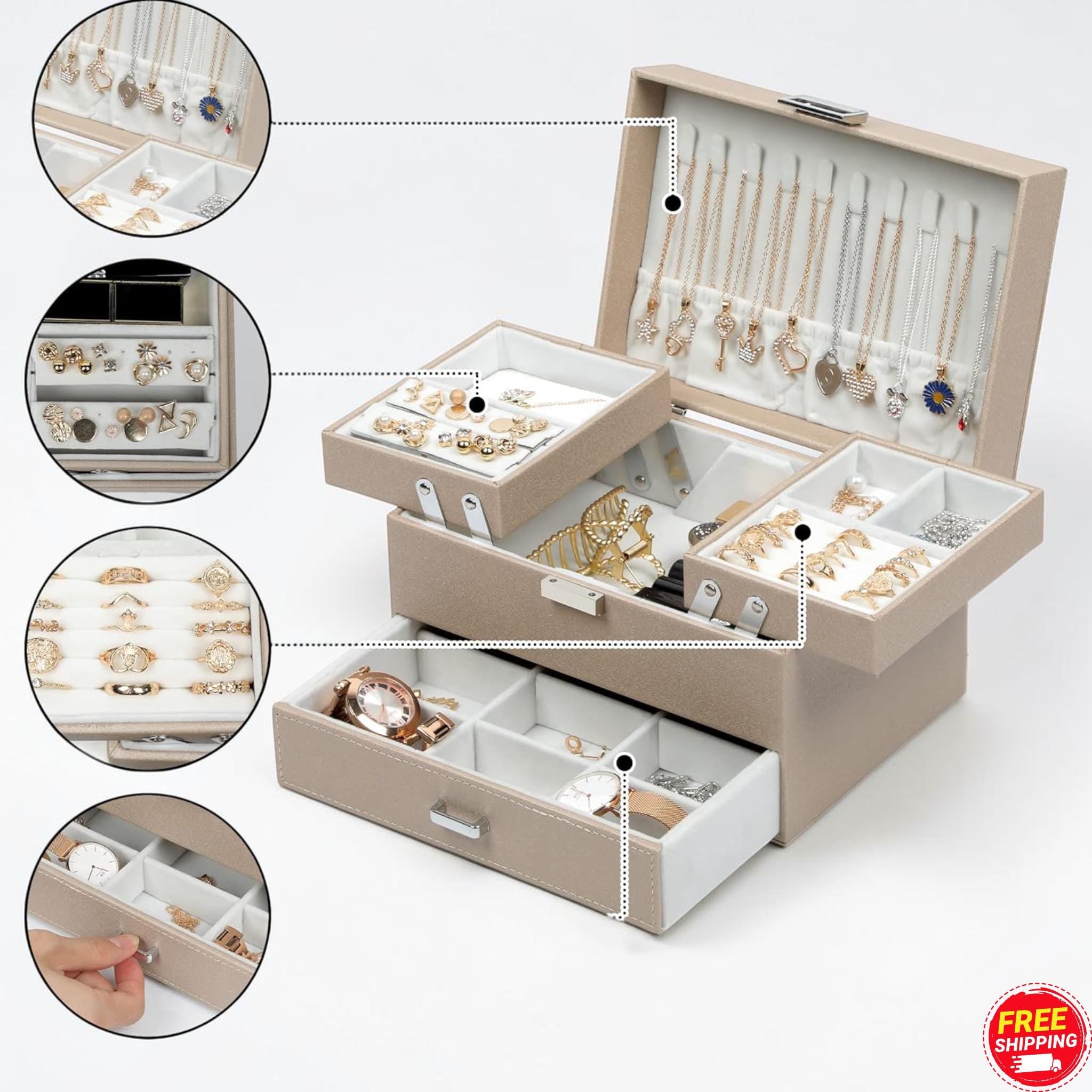 Large 3 Layer Jewelry Organizer Box Case