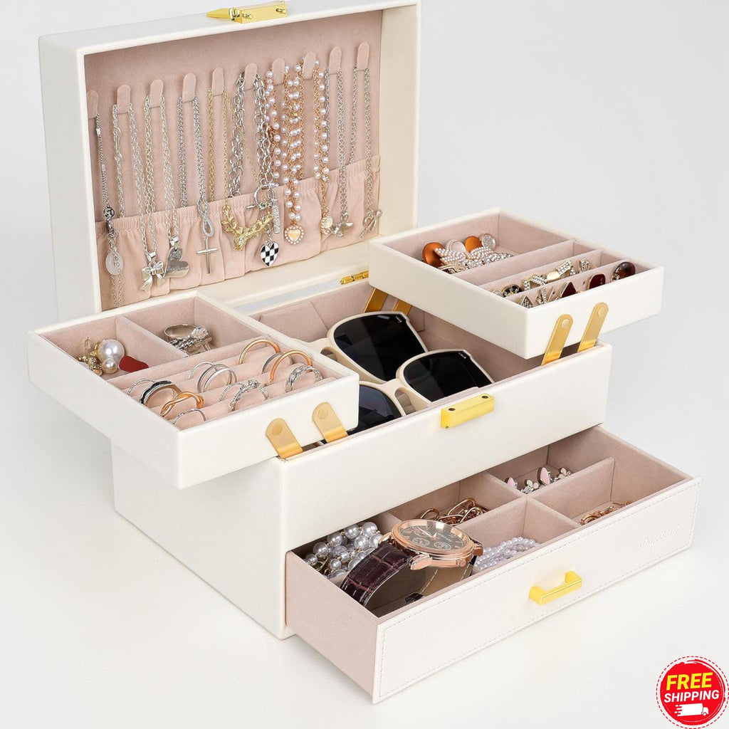 Large 3 Layer Jewelry Organizer Box Case
