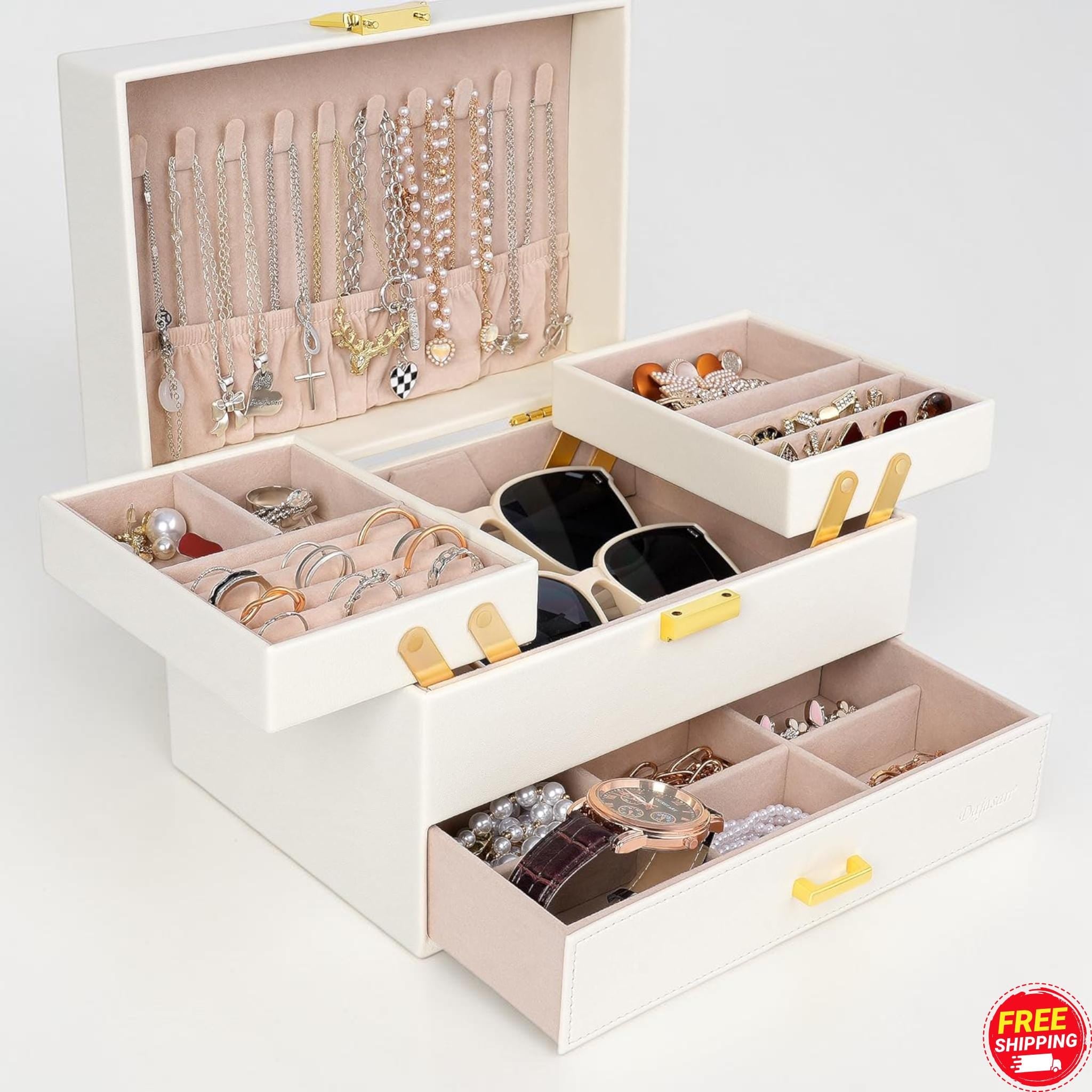 Large 3 Layer Jewelry Organizer Box Case