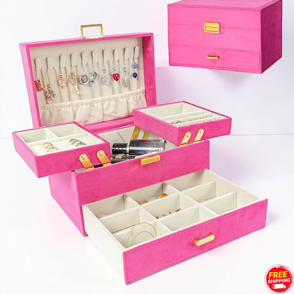 Large 3 Layer Jewelry Organizer Box Case