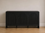 Arched Wood Sideboard Cabinet – Slatted Mid-Century Storage Buffet Console