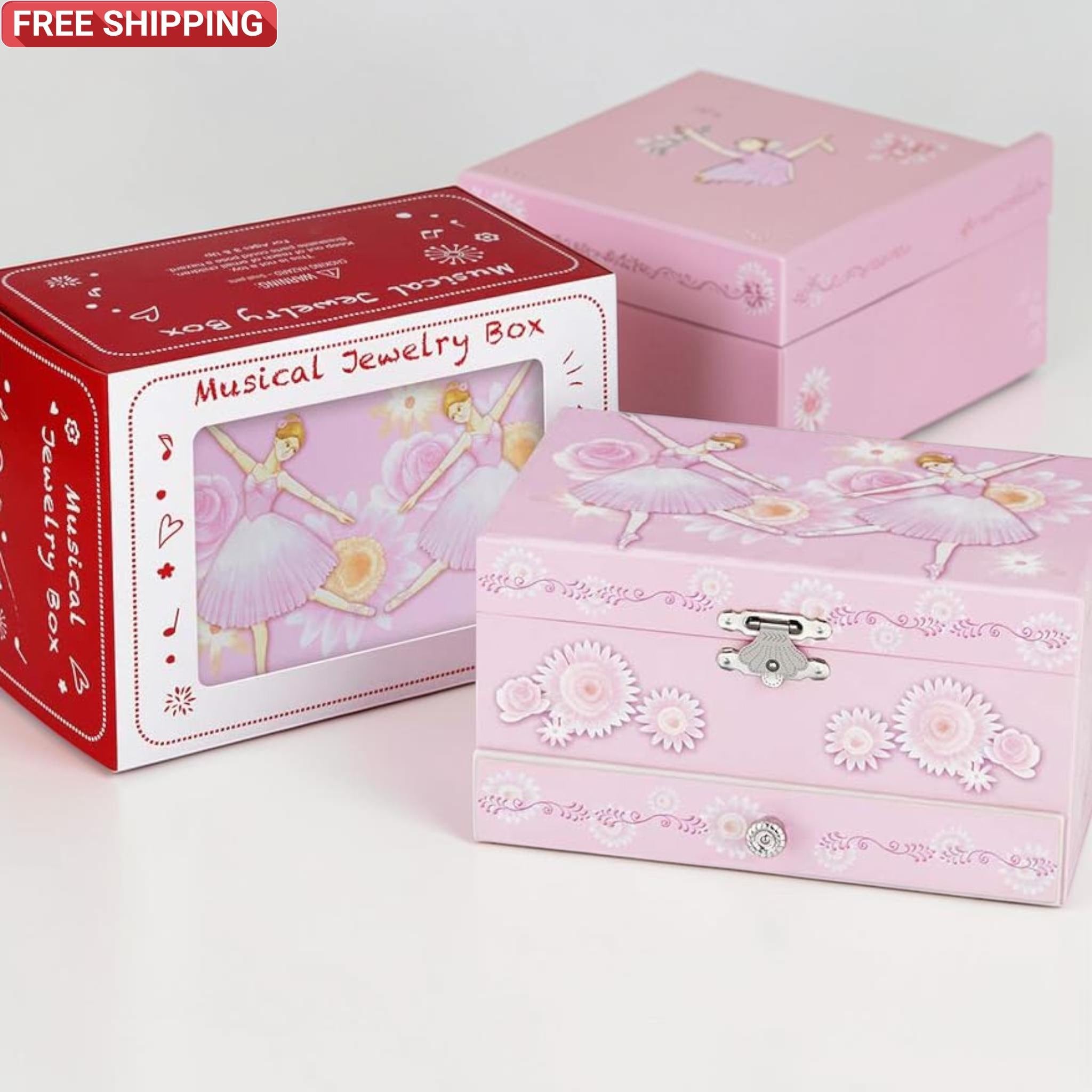 Ballerina Musical Jewelry Box Pink Girls Gift