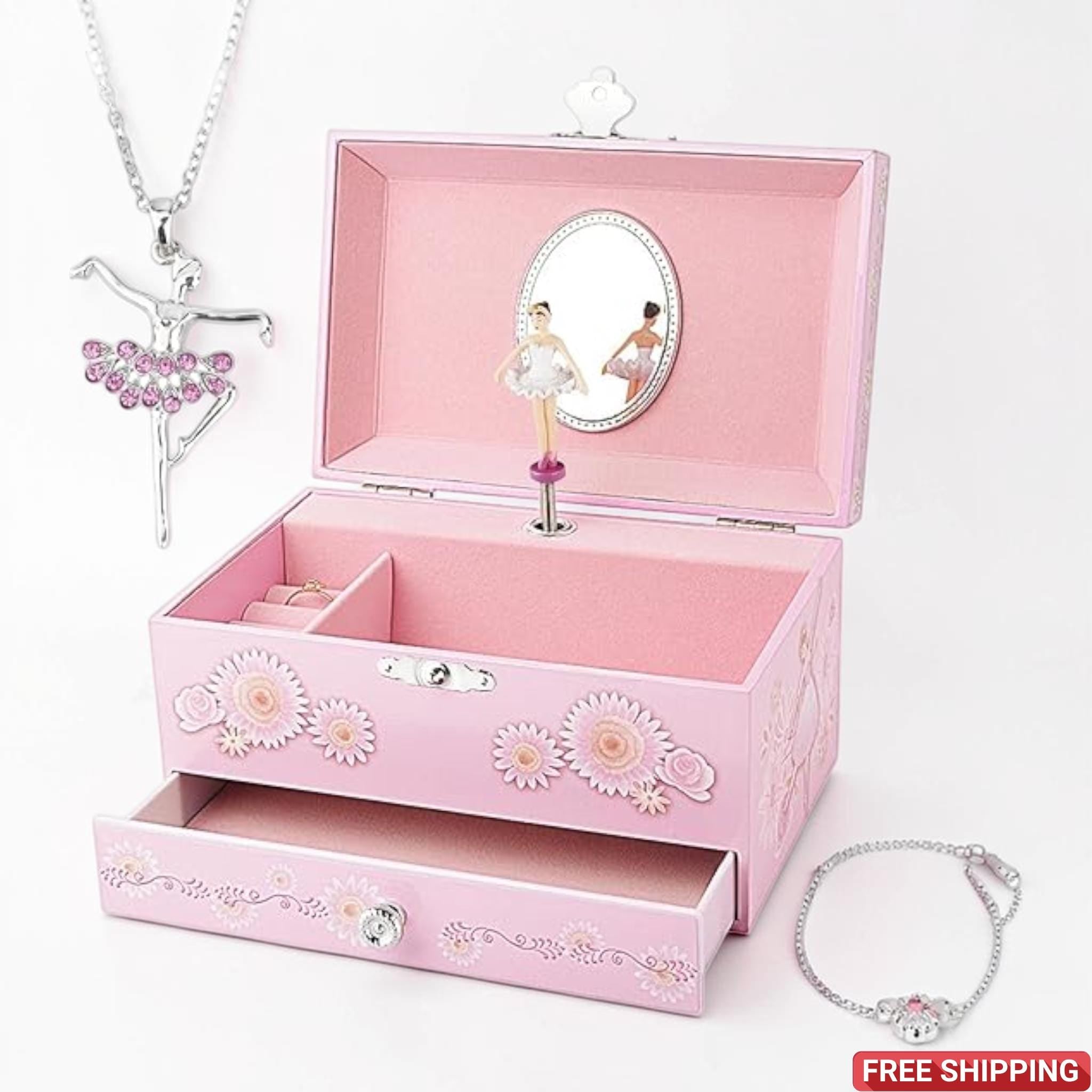 Ballerina Musical Jewelry Box Pink Girls Gift