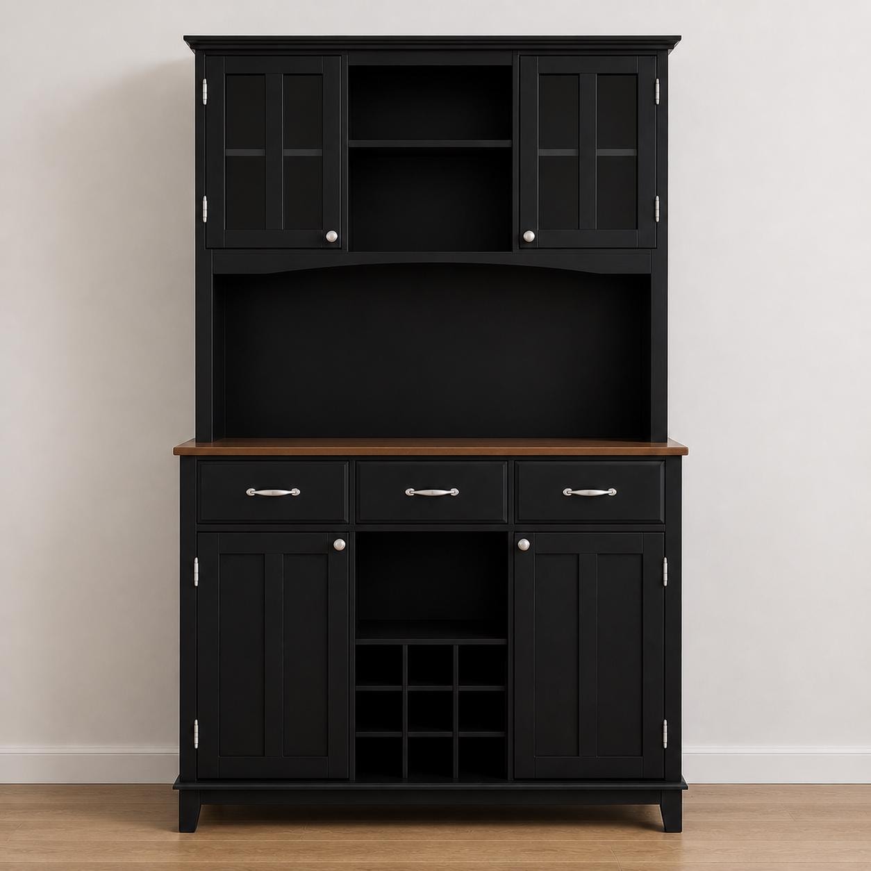 Modern Kitchen Hutch Cabinet, Adjustable Shelves, Wine Rack, Coffee Bar Buffet Storage