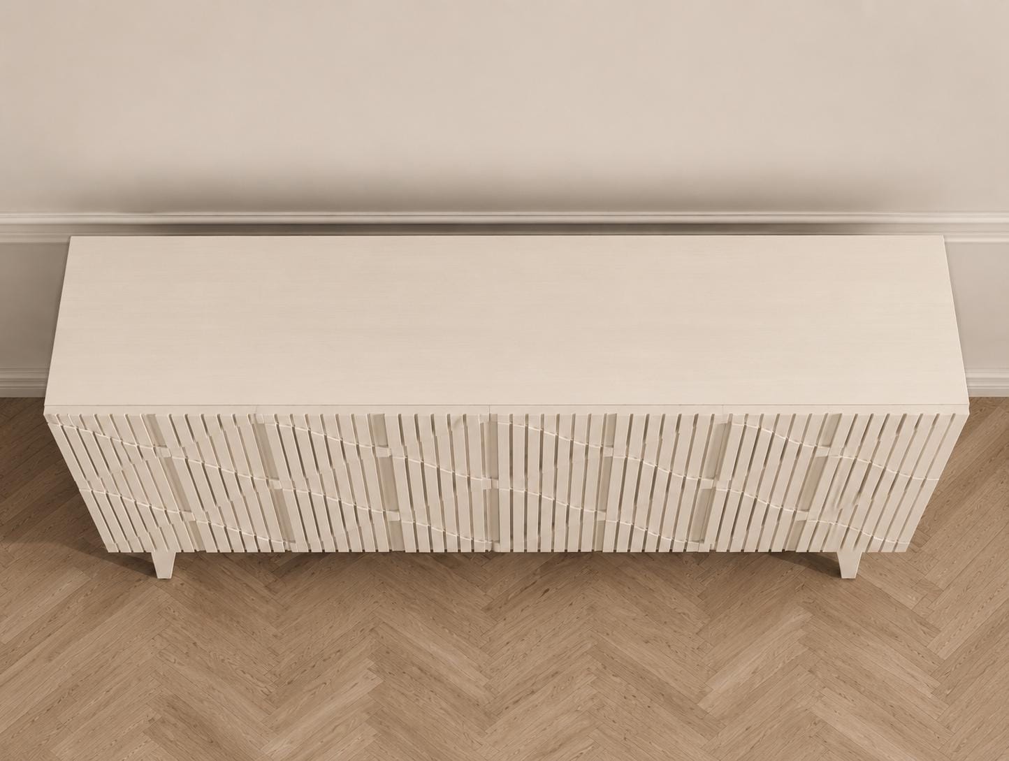 Distressed Fluted Buffet Cabinet with Storage, 4 Carved Doors Sideboard, Adjustable Shelf Wooden Accent Cabinet, Modern Farmhouse Console