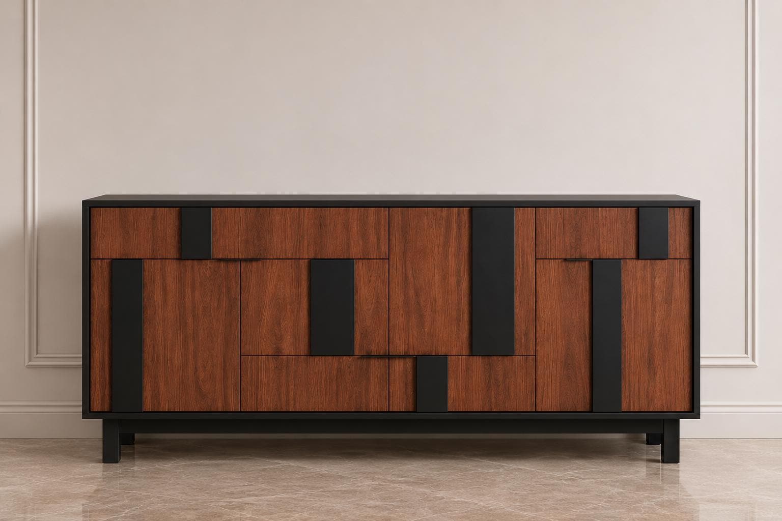 Modern 3D Geometric Sideboard Cabinet – 54 Inch TV Stand & Buffet Storage Cabinet with 4 Doors and 3 Drawers | Customized Console Cabinet