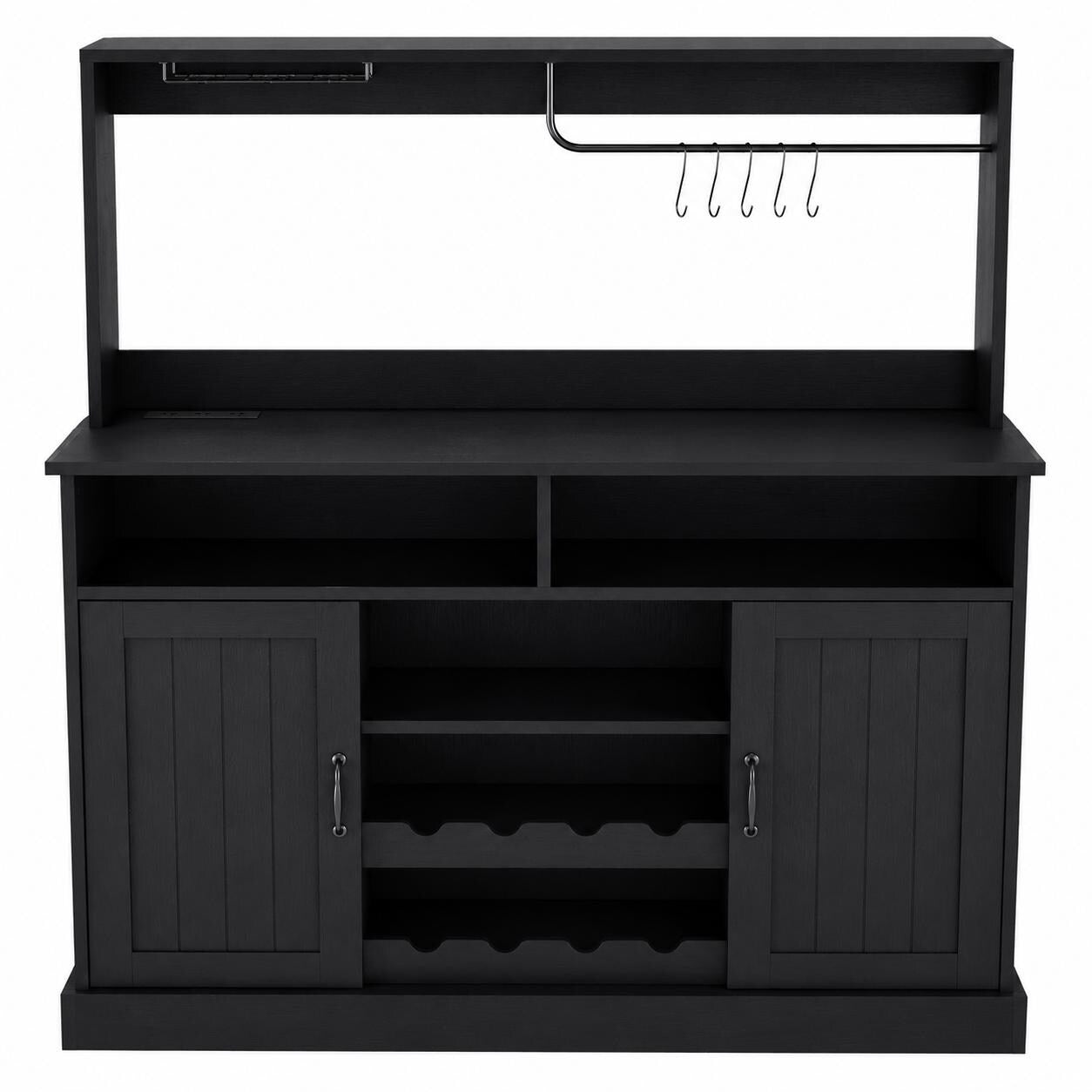47" Farmhouse Buffet Cabinet with Power Outlets, Wine Rack, Goblet Holder