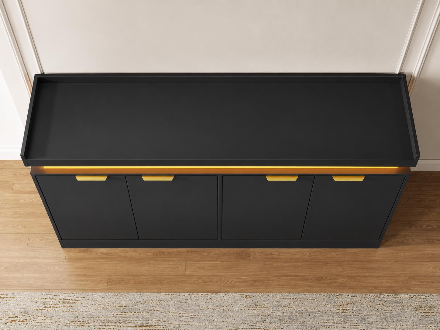 Modern Sideboard Buffet Cabinet with LED Lights and Power Outlets, 63-inch Storage Console
