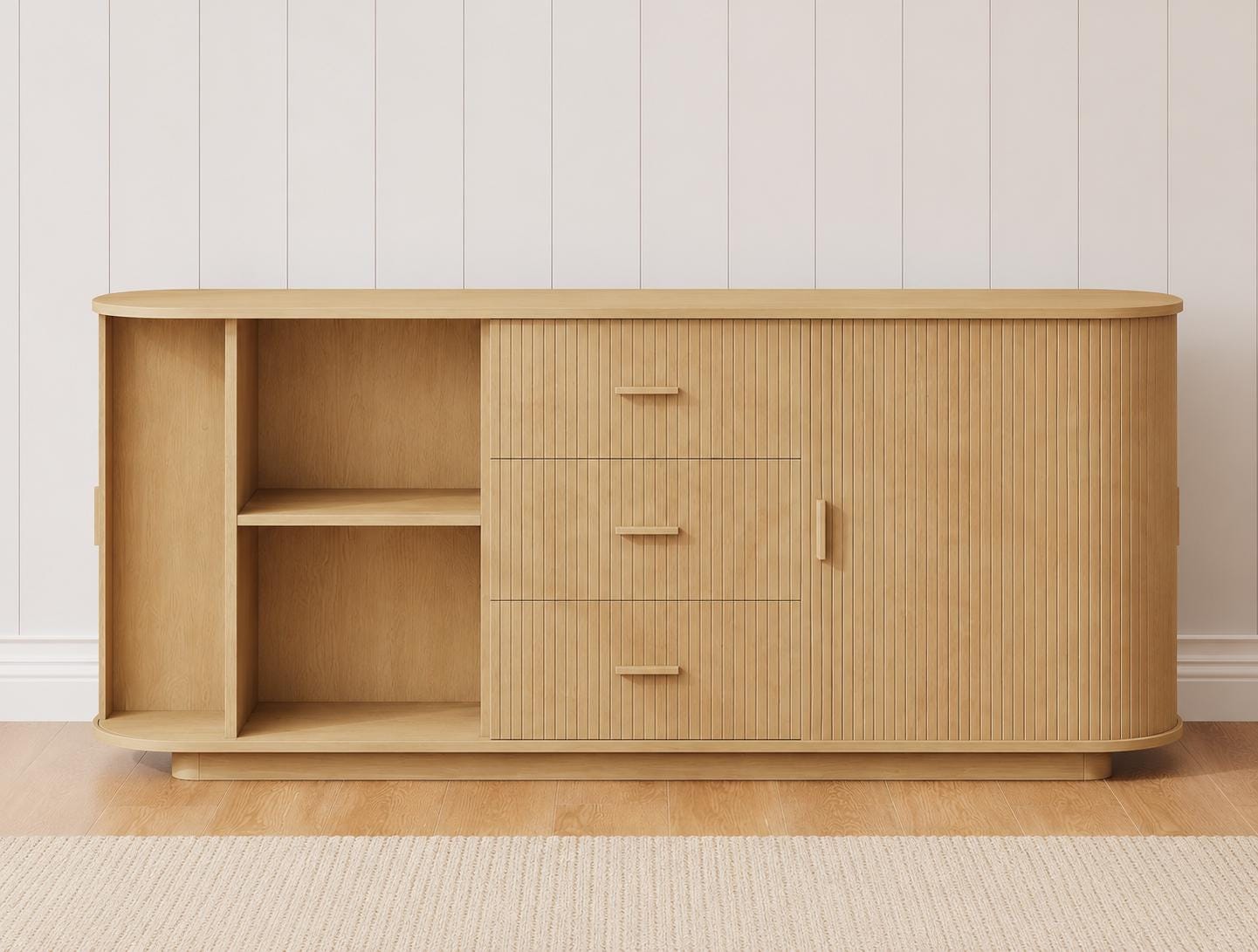 63" Fluted Sideboard Cabinet, Mid-Century Modern Coffee Bar Buffet Storage