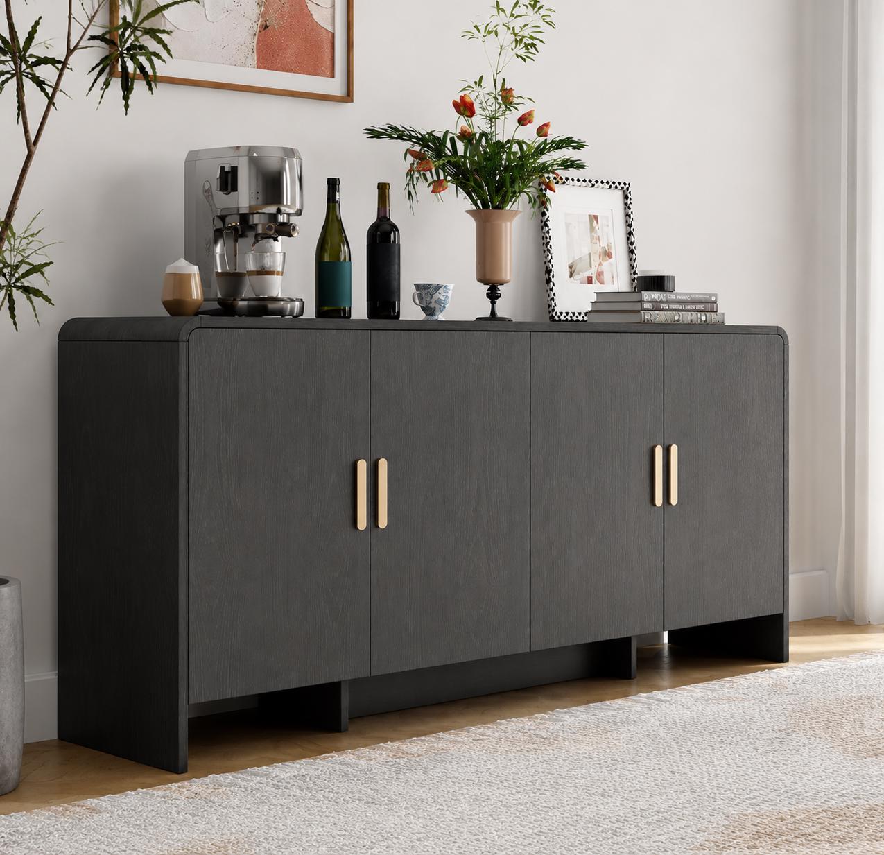ONBRILL Sideboard Buffet Cabinet with Storage – Modern Curved Accent Cabinet for Dining Room & Living Room