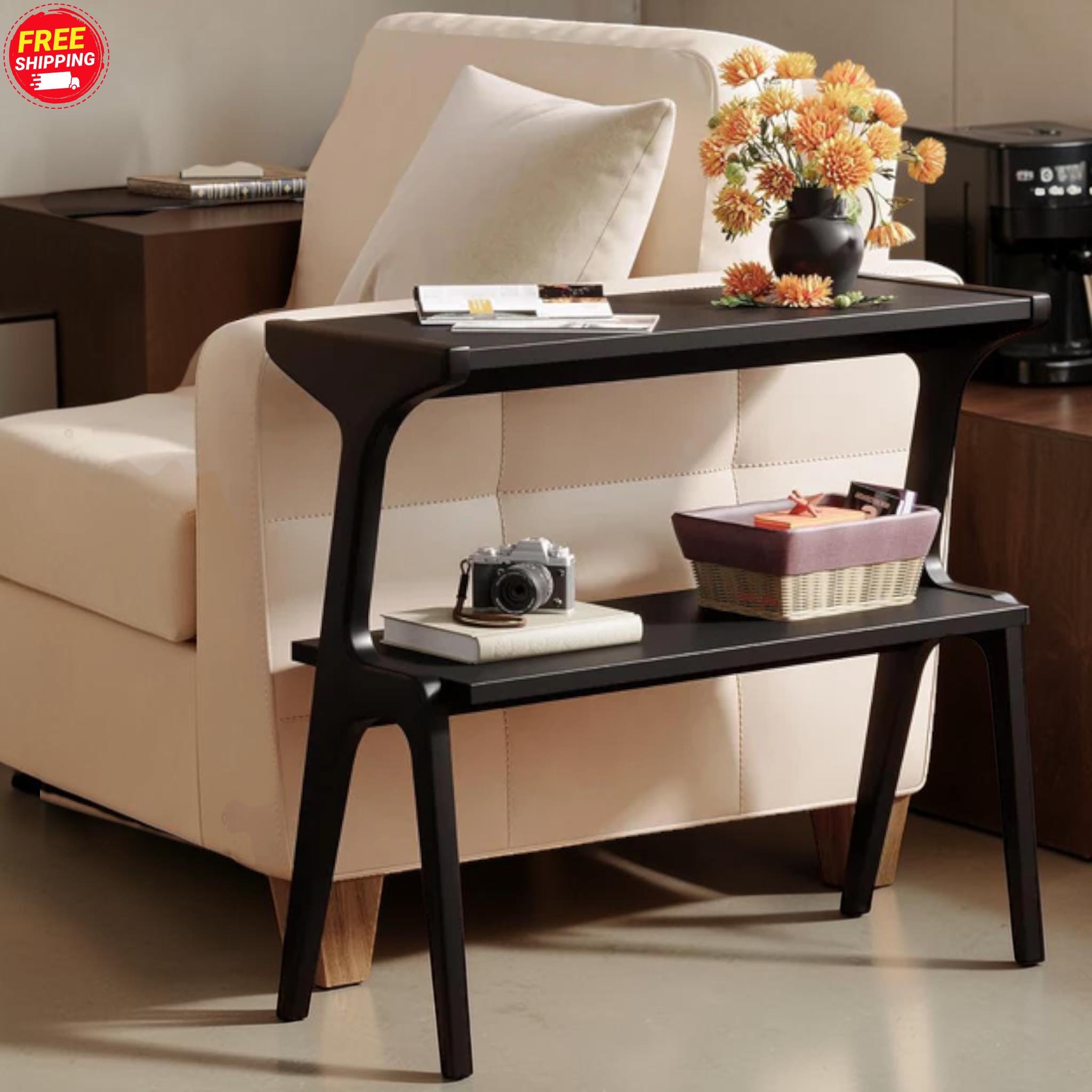 Solid Wood Slim End Table Shelf