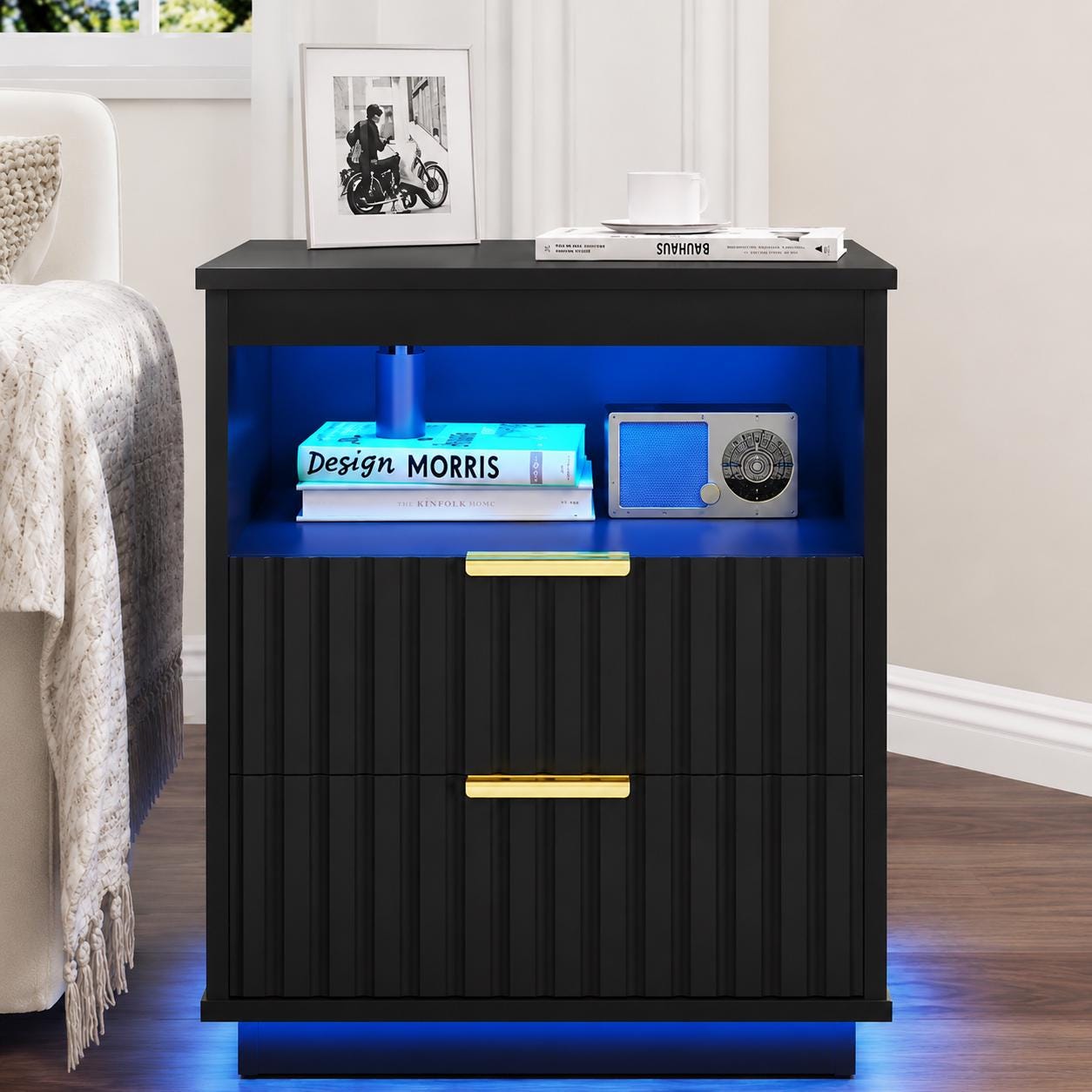 Smart LED Light Bedside Table with Charging Station