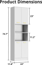 Tall Pantry Cabinet, 4 Doors, Open Countertop, Storage Shelves
