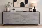 63" Black Grey Fluted Sideboard Cabinet, Modern 4-Door Credenza Storage Buffet