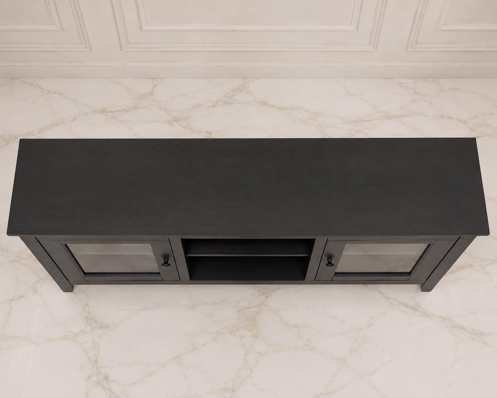 Modern Black Sideboard Cabinet with Faux Marble Top – 2 Drawers, 2 Doors Storage Console