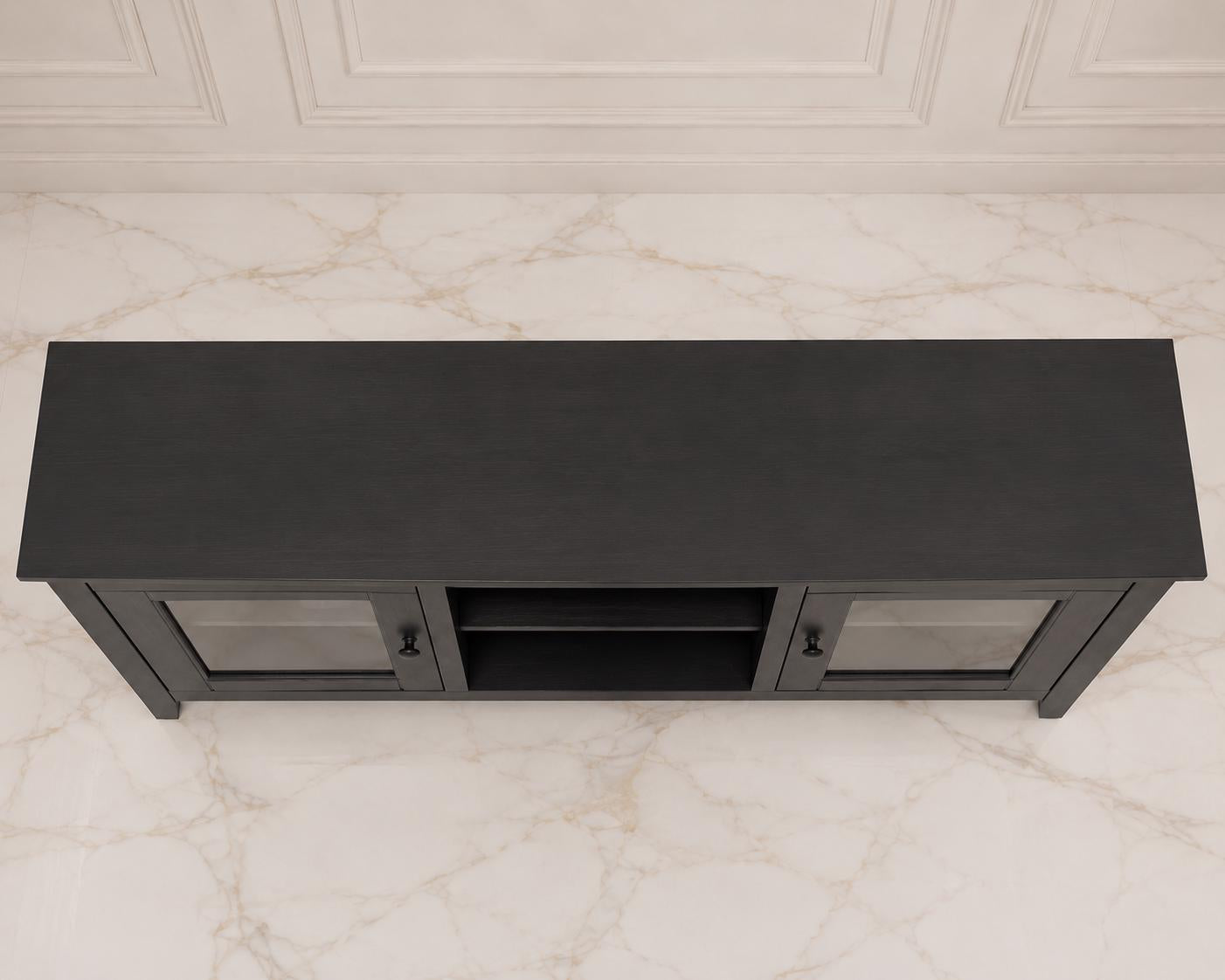 Modern Black Sideboard Cabinet with Faux Marble Top – 2 Drawers, 2 Doors Storage Console