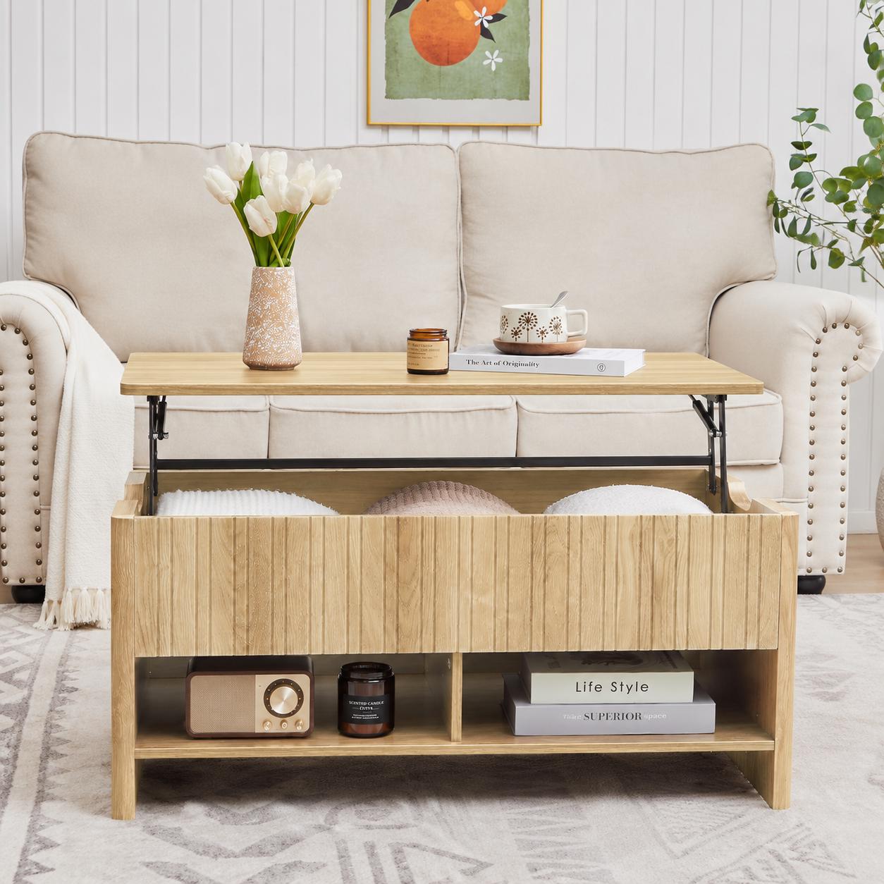 Mid-Century Modern Lift-Top Coffee Table with Storage
