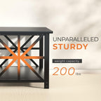 Modern Industrial Coffee Table, Black Metal Frame, X-Frame Shelf, Rounded Corners