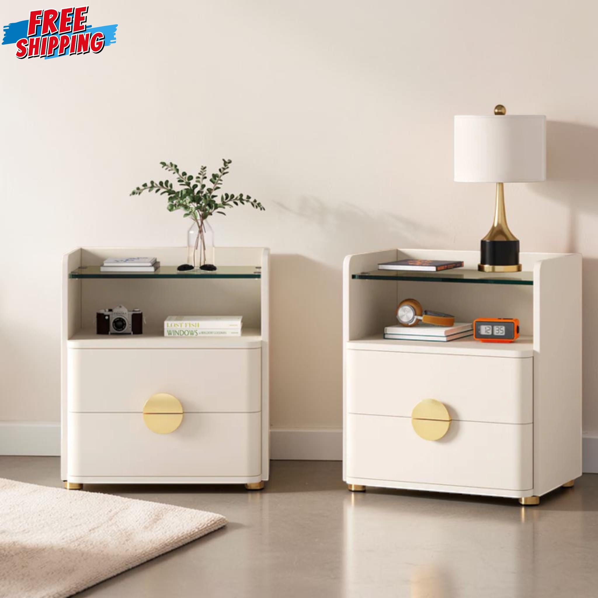 Modern 2 Drawer Bedside Table