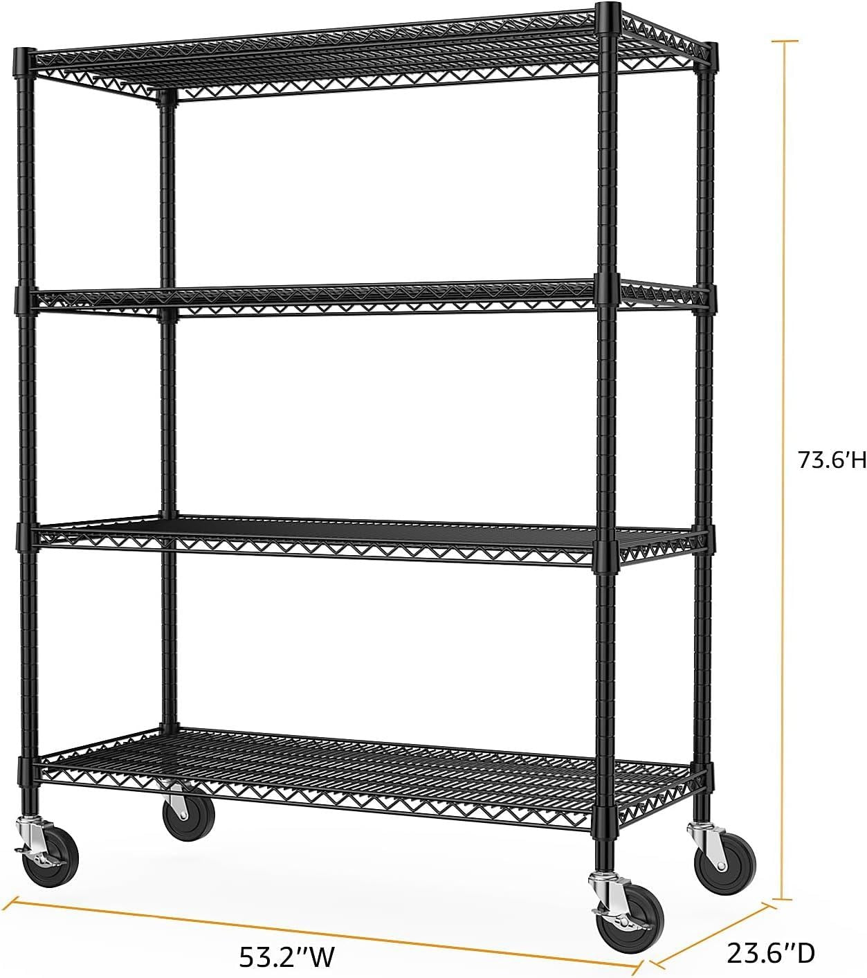 Heavy Duty Carbon Steel Shelving Unit with Wheels, Adjustable Garage Storage Rack