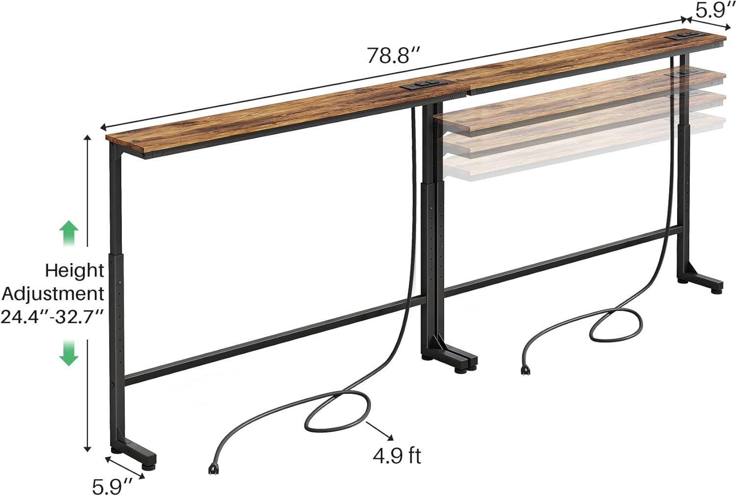 2-Pack Narrow Console Table, Adjustable Height, Rustic Industrial Sofa Table
