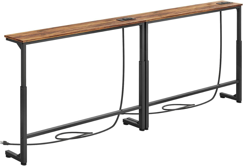 2-Pack Narrow Console Table, Adjustable Height, Rustic Industrial Sofa Table