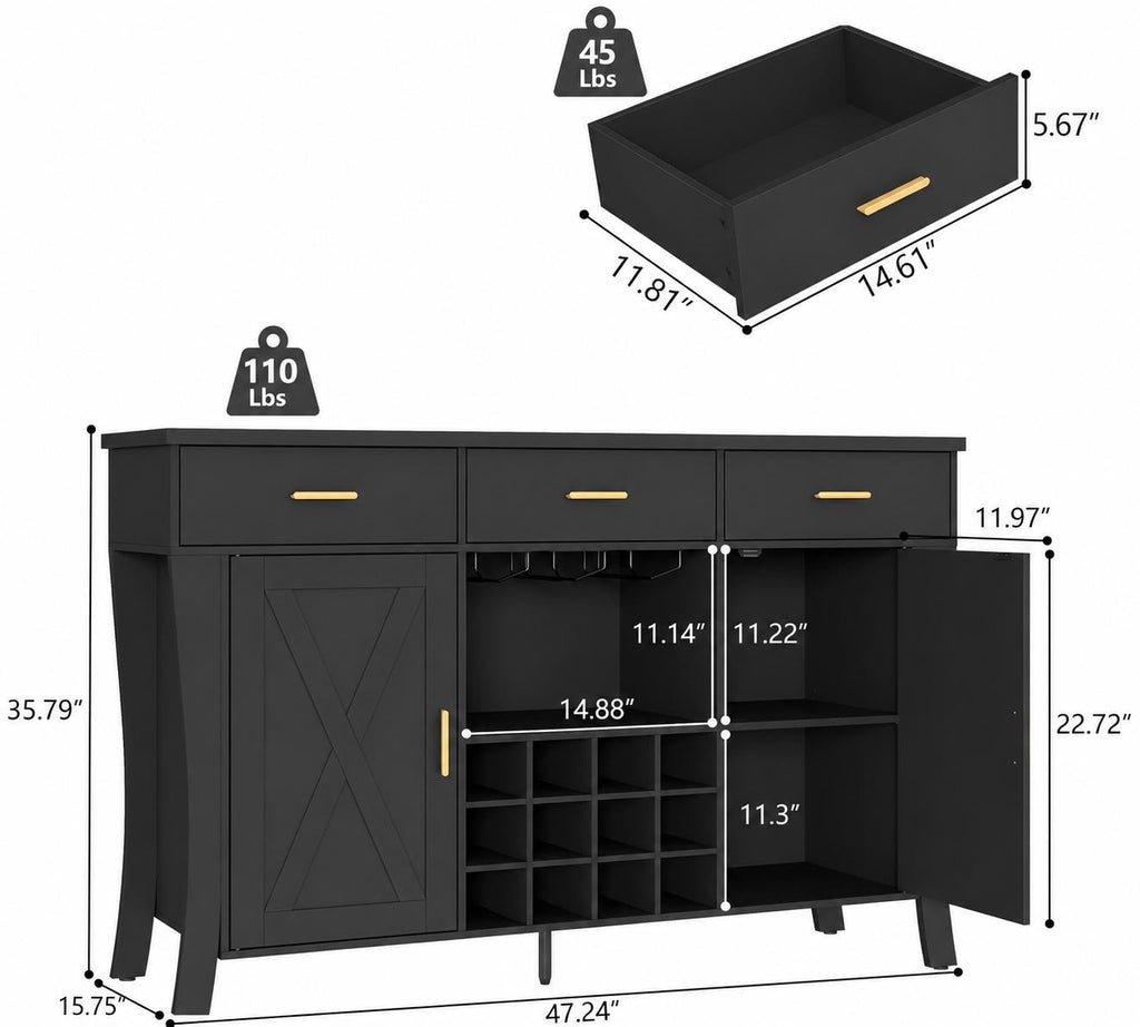 Modern LED Wine Bar Cabinet – Retro Storage Sideboard with Wine Rack & Glass Holder