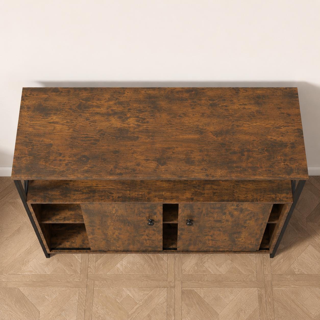 MWOOD Farmhouse Buffet Sideboard Cabinet with Storage, Sliding Door TV Console & Open Shelves for Living Room, Entryway  Kitchen