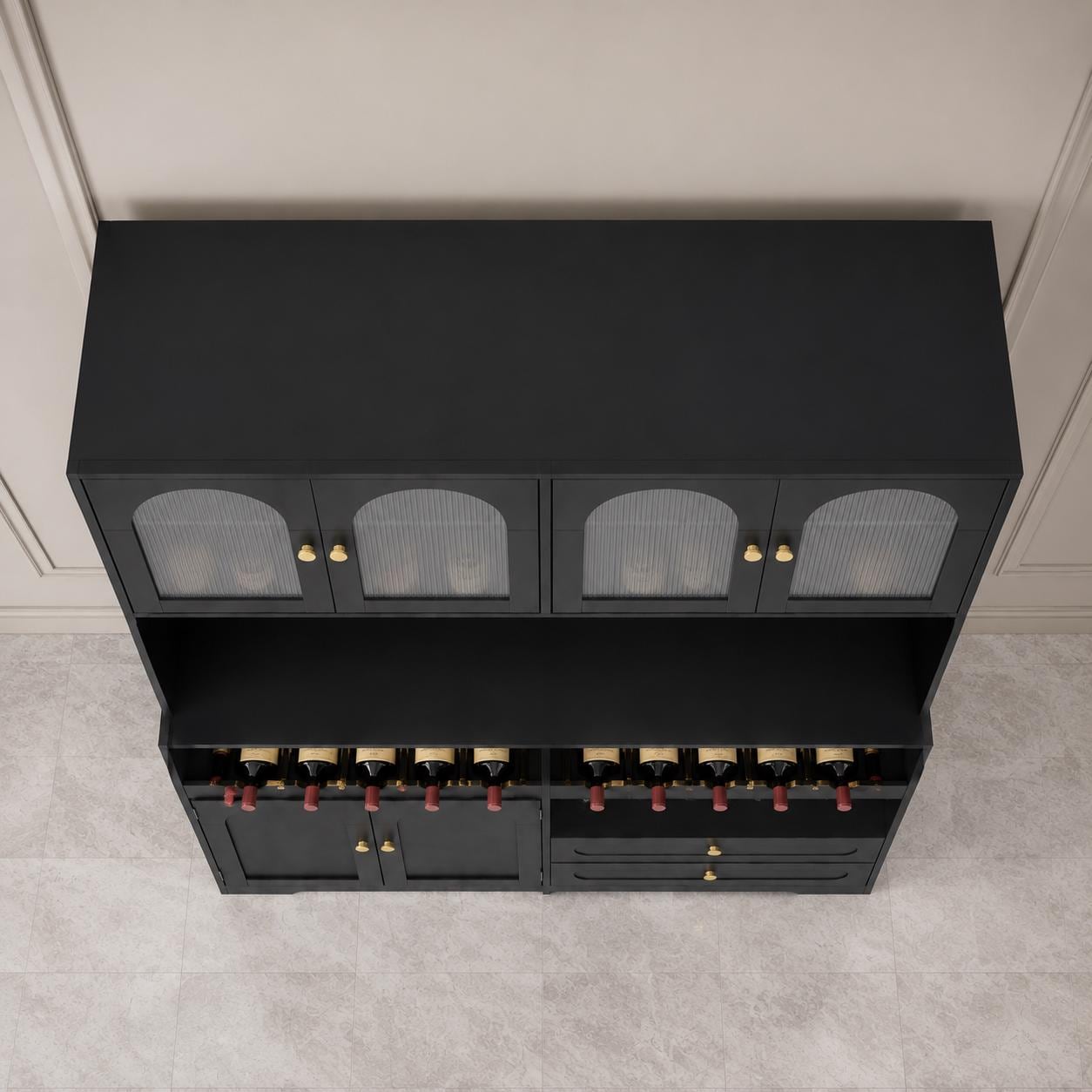 Modern Farmhouse Coffee Bar & Wine Cabinet with LED Lights  Charging Station