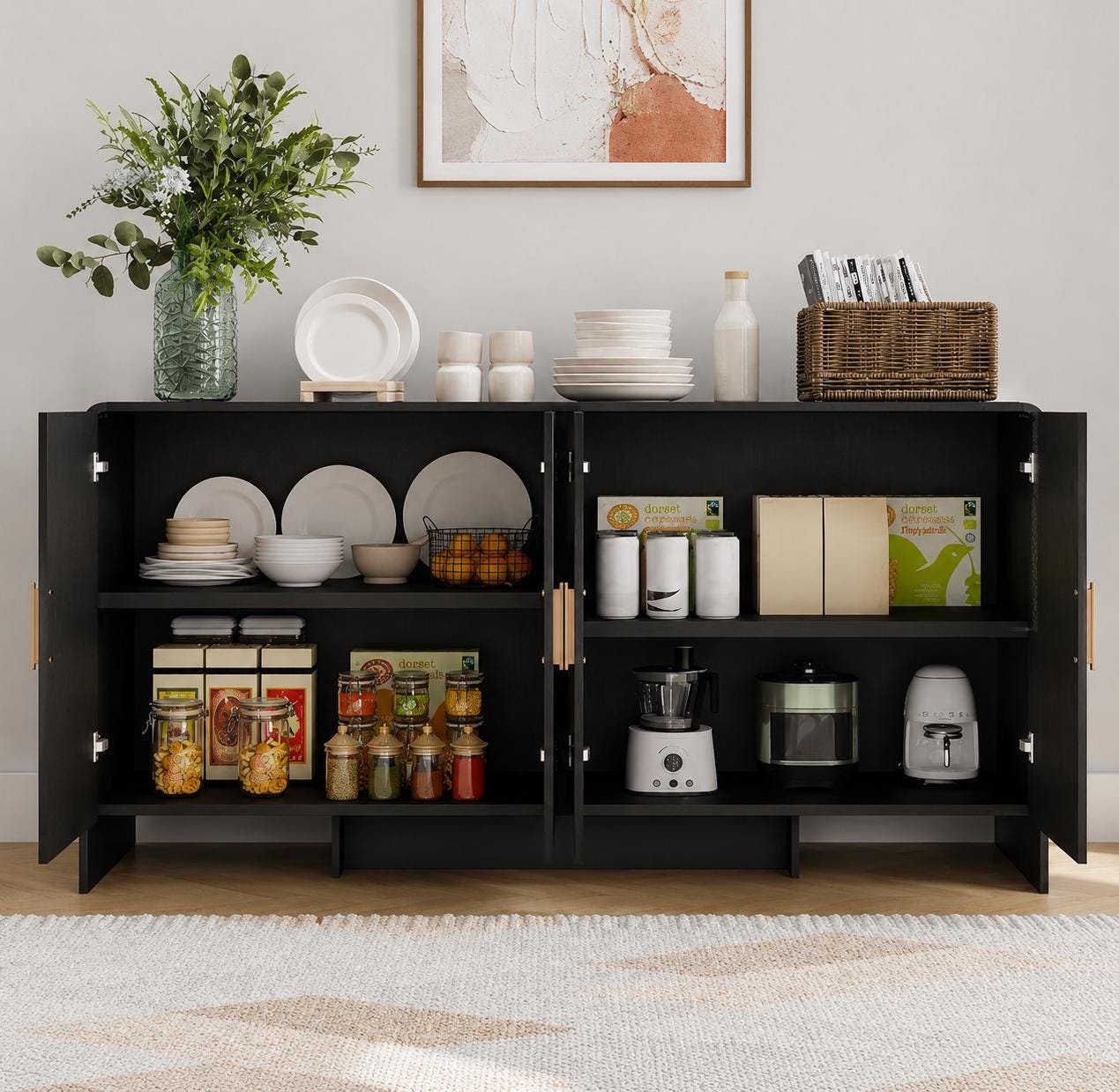 ONBRILL Sideboard Buffet Cabinet with Storage – Modern Curved Accent Cabinet for Dining Room & Living Room