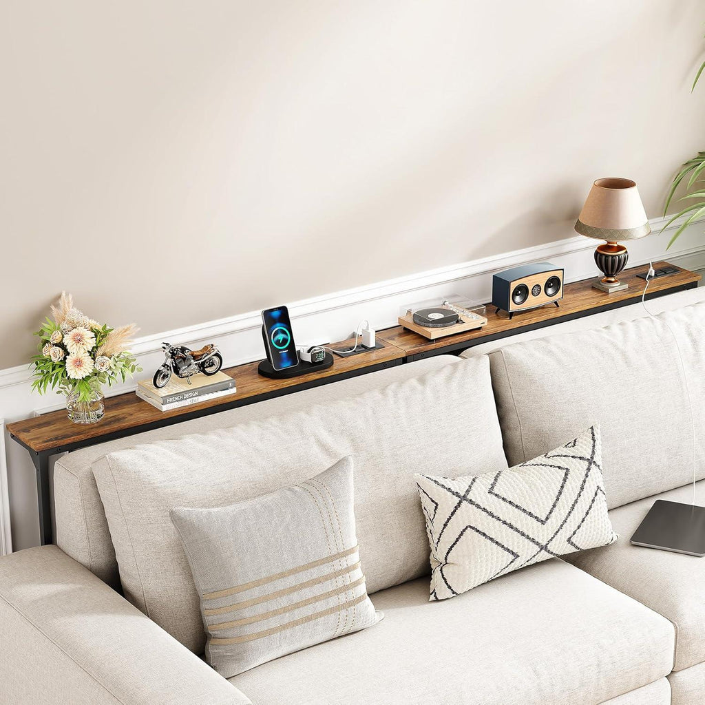 Adjustable Height Sofa Table with 2 Outlets, 78.8" Long Slim Console Table