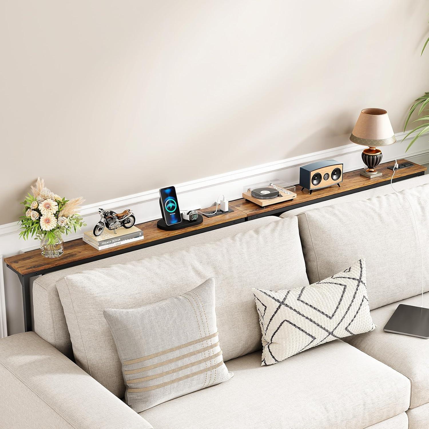 Adjustable Height Sofa Table with 2 Outlets, 78.8" Long Slim Console Table