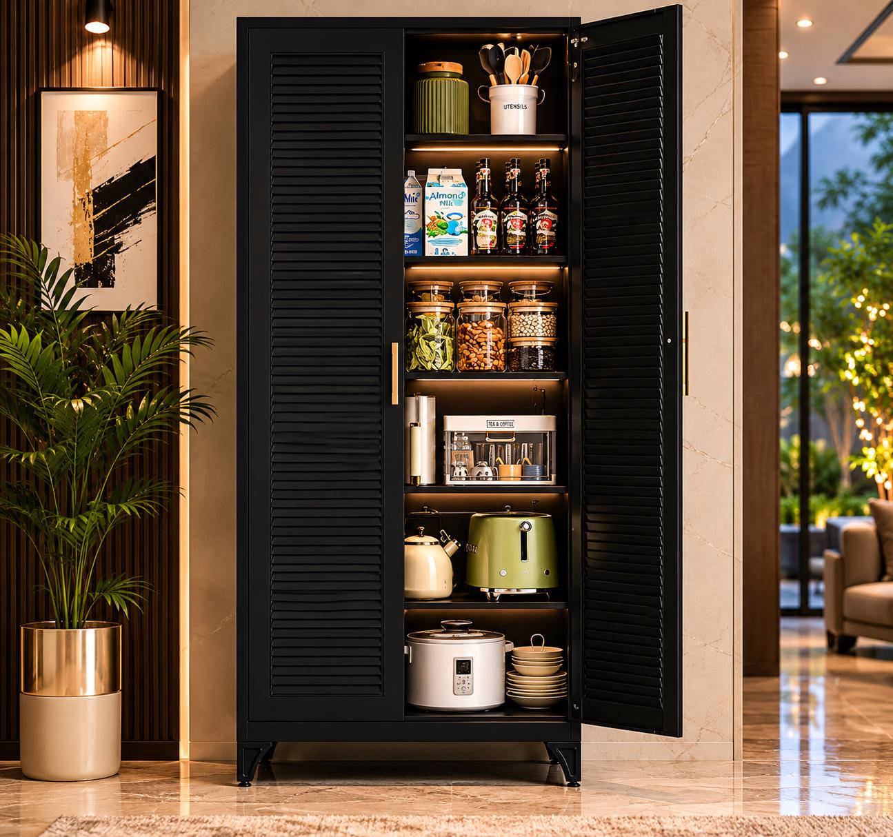 Heavy-Duty Steel Pantry Cabinet – 75" Tall Storage Organizer, Adjustable Shelves, Anti-Tip Safety