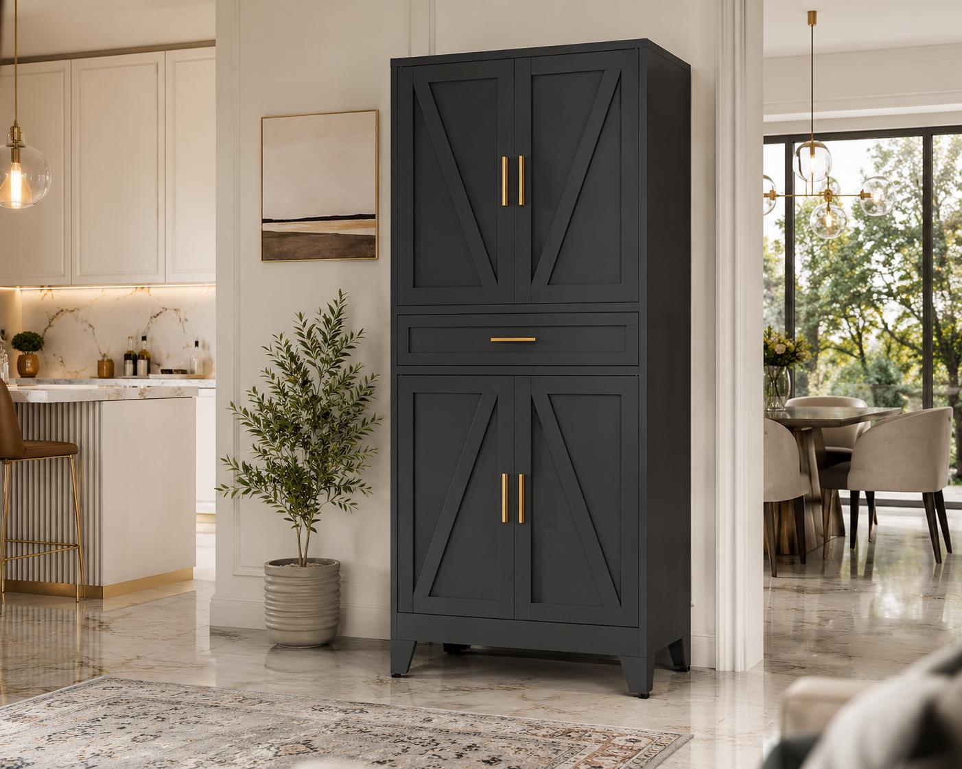 Farmhouse Pantry Storage Cabinet with Barn Doors, 71" Tall Kitchen Pantry Cabinet with Adjustable Shelves,