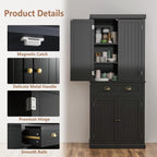 72" Farmhouse Pantry Cabinet with Doors & Shelves, Tall Freestanding Storage Cabinet, Turquoise Blue